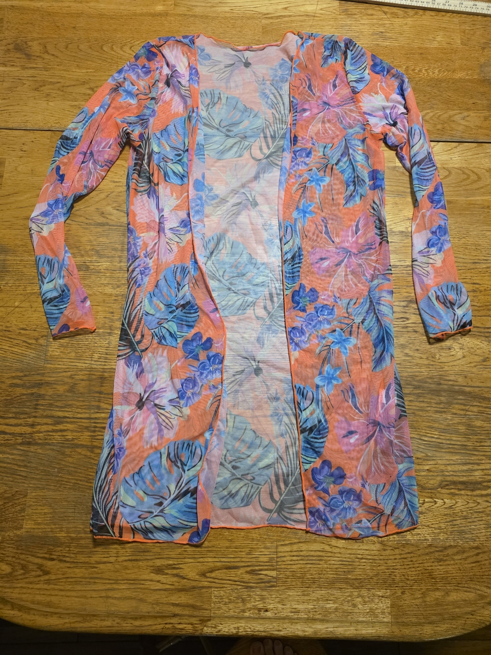 Floral Tropical Long Sleeve Sheer Mesh Kimono Cover-up